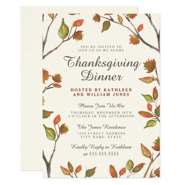 Autumn Leaves Thanksgiving Dinner Card