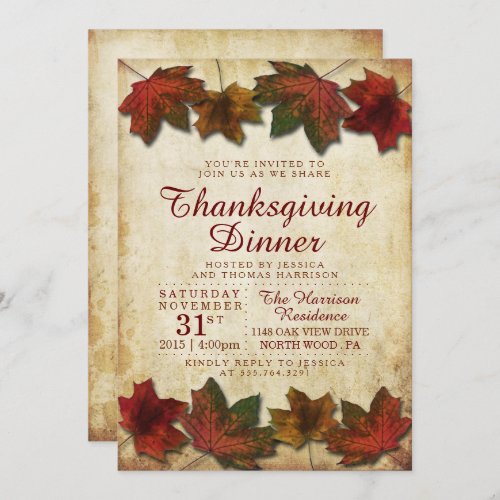 Autumn Leaves Thanksgiving Dinner Invitation