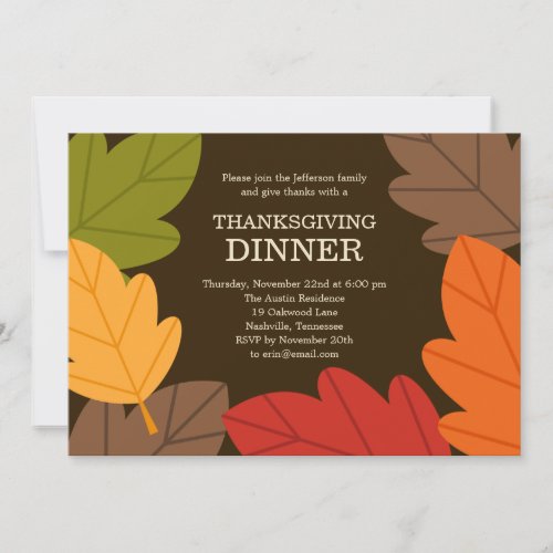 Autumn Leaves Thanksgiving Dinner Invitation Custom Invite