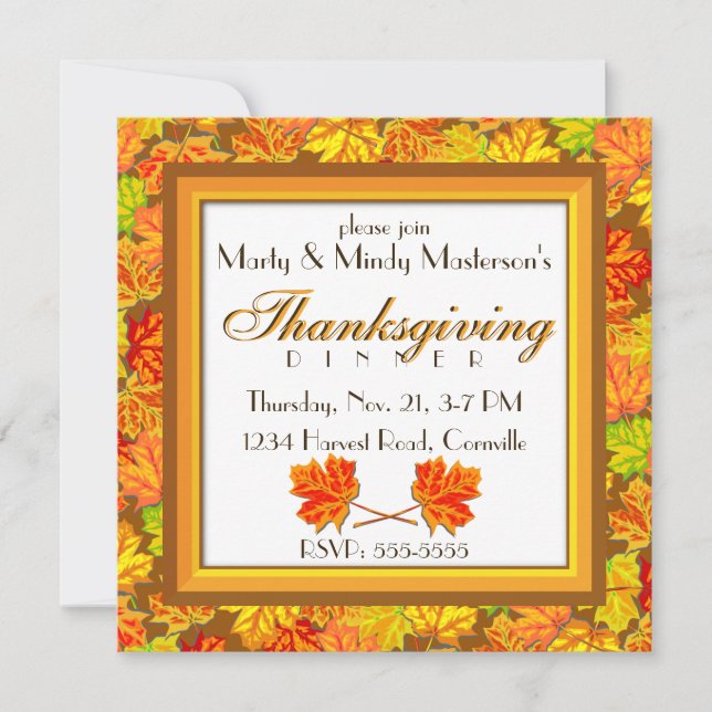 Autumn Leaves Thanksgiving Dinner Party Invitation (Front)