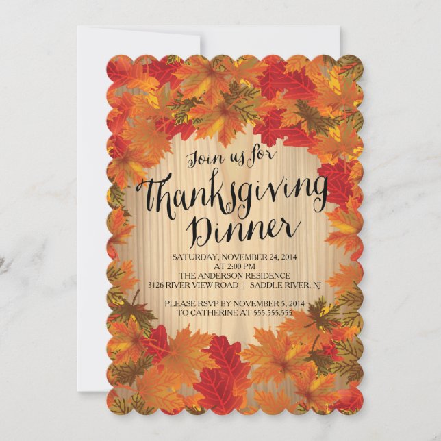 Autumn Leaves Thanksgiving Dinner Party Invitation (Front)