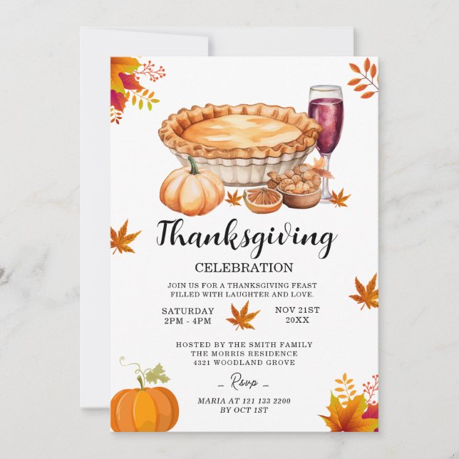 Autumn Leaves Thanksgiving Dinner Party Invitation (Front)