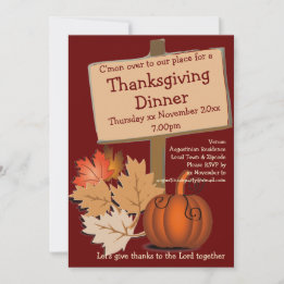 Autumn Leaves THANKSGIVING DINNER Pumpkin Invitation