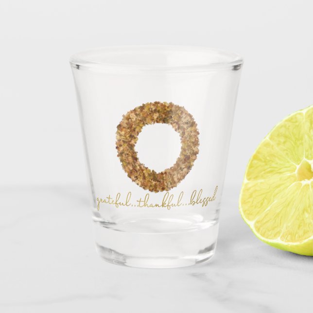 Autumn Leaves Thanksgiving Elegant Maple Wreath Shot Glass (Front)