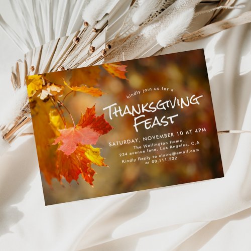autumn leaves thanksgiving feast invitation