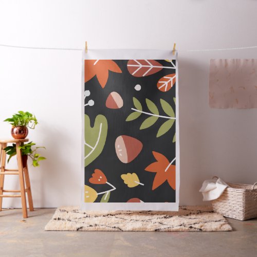 Autumn Leaves Thanksgiving Harvest Graphic Black Fabric