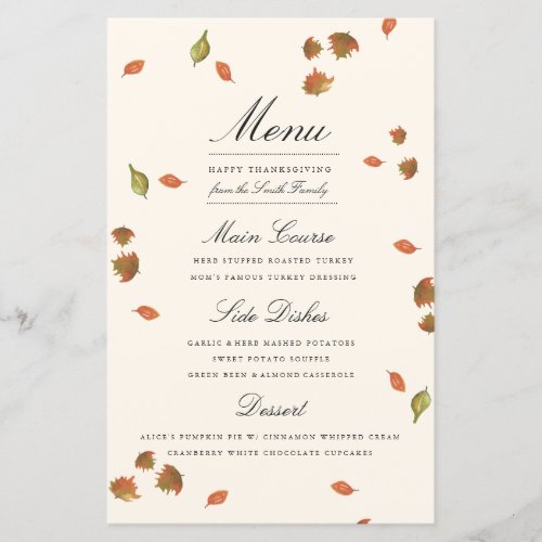 Autumn Leaves Thanksgiving Menu