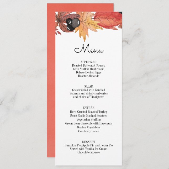 Autumn Leaves Thanksgiving Menu Invitation (Front/Back)