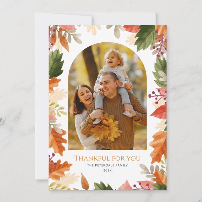 autumn leaves thanksgiving photo greeting card (Front)