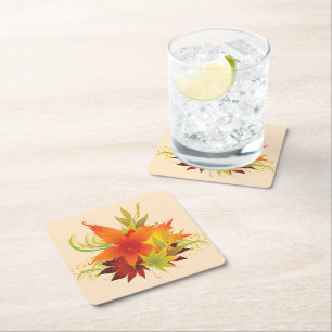 Autumn Leaves Thanksgiving Square Paper Coaster