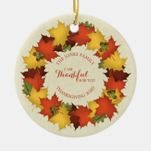 Autumn Leaves Thanksgiving Wreath Ceramic Ornament