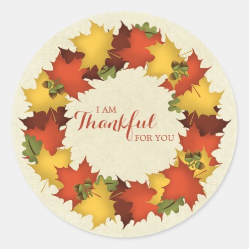 Autumn Leaves Thanksgiving Wreath Classic Round Sticker