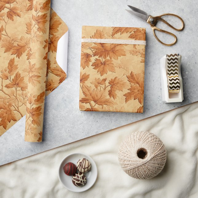 Autumn leaves themed modern Toile de Jouy pattern Wrapping Paper (Crafts)