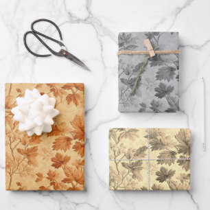 Autumn leaves themed modern Toile de Jouy pattern Wrapping Paper Sheets