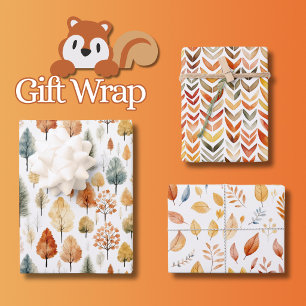 Autumn Leaves & Trees Woodland Forest Wrapping Paper Sheets
