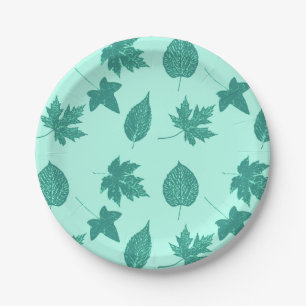Autumn leaves - turquoise and aqua paper plates