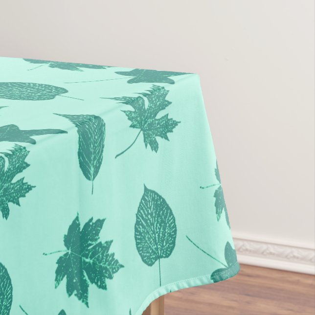 Autumn leaves - turquoise and aqua tablecloth (In Situ)