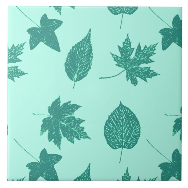 Autumn leaves - turquoise and aqua tile (Front)