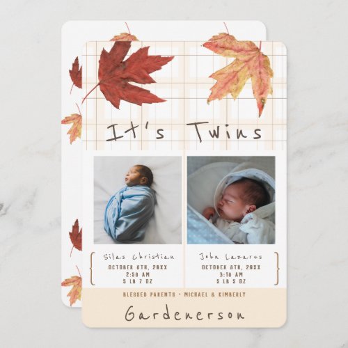 Autumn Leaves Twins Boys Announcement