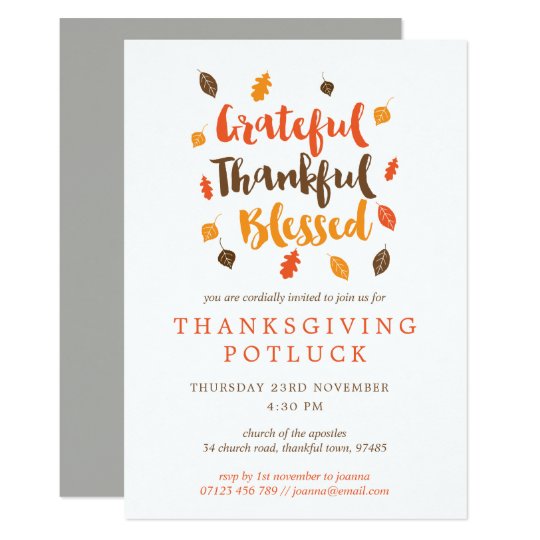 Autumn Leaves Typographic Thanksgiving Potluck Invitation ...