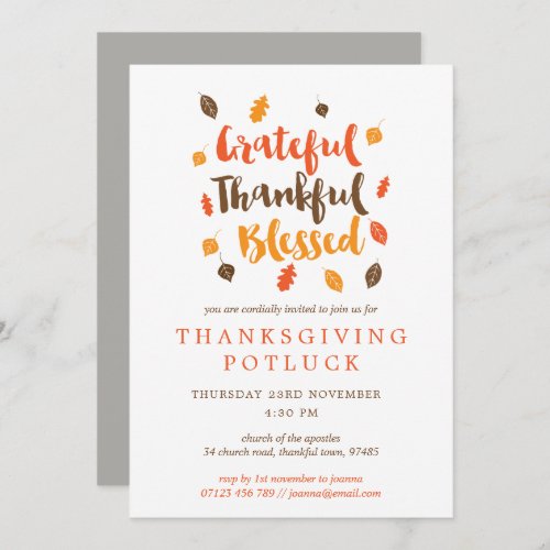 Autumn Leaves Typographic Thanksgiving Potluck Invitation