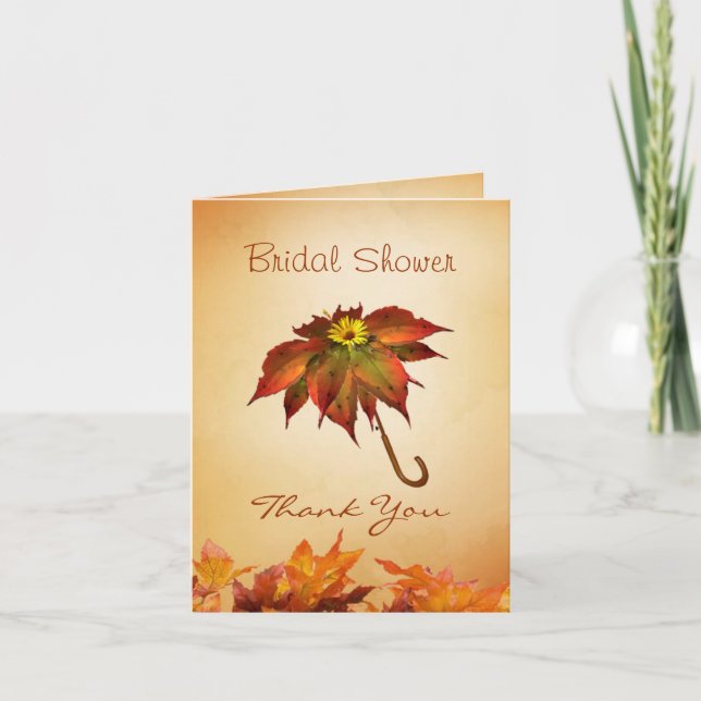 Autumn leaves umbrella Bridal shower Card (Front)