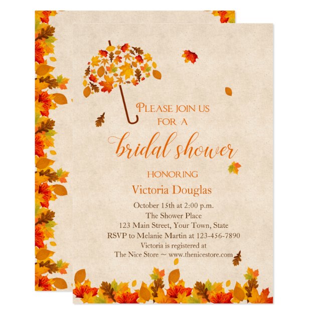 Autumn Leaves Umbrella Bridal Shower Invitation