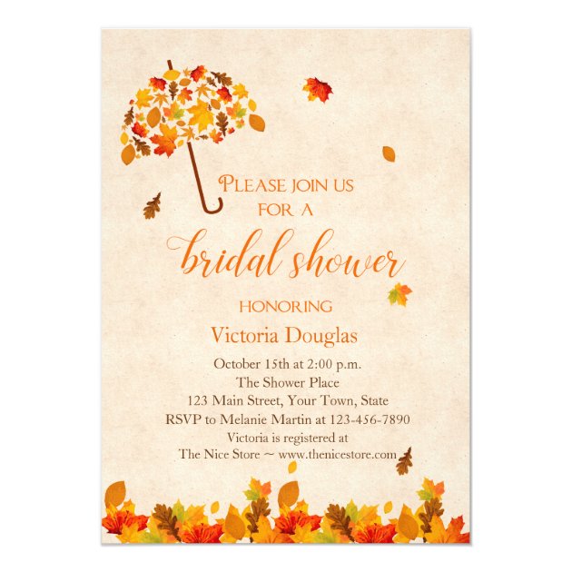 Autumn Leaves Umbrella Bridal Shower Invitation