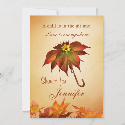Autumn leaves umbrella Bridal Shower Invite