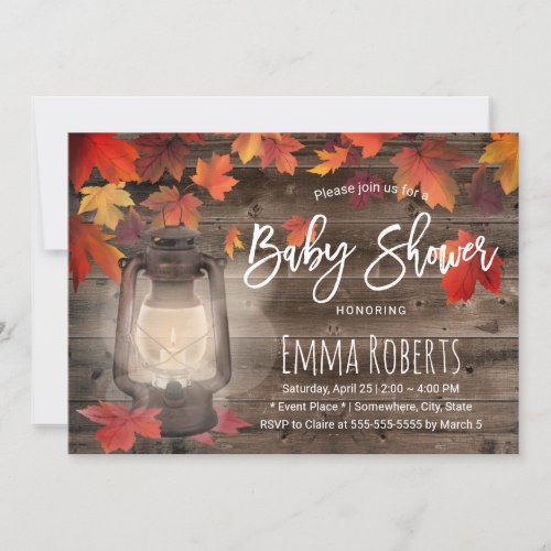 Autumn Leaves Vintage Lantern Fall Baby Shower Invitation