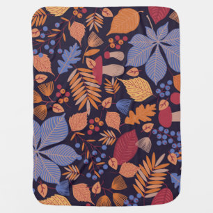 Autumn Leaves, Vintage Mushroom Illustration. Baby Blanket