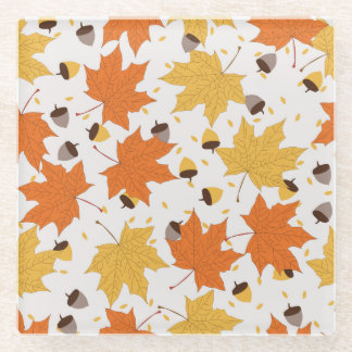 Autumn leaves, vintage seamless design. glass coaster
