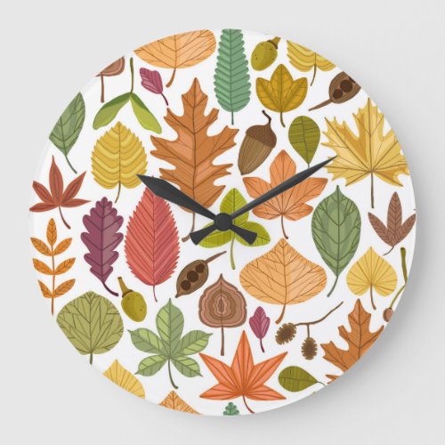 Autumn leaves vintage white background large clock