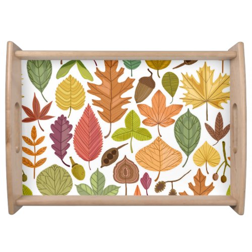 Autumn leaves vintage white background serving tray