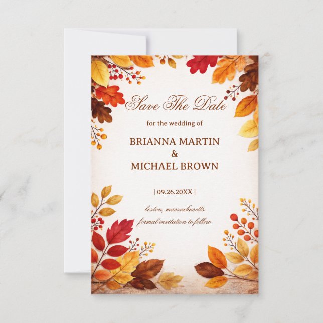 Autumn Leaves Warm Botanical Save The Date (Front)