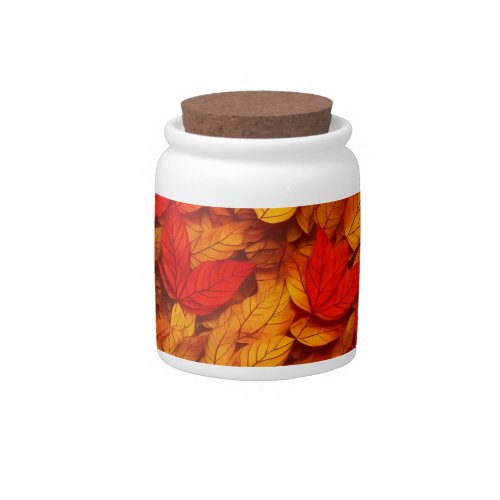 Autumn Leaves Warm Red Orange Yellow Pattern Candy Jar