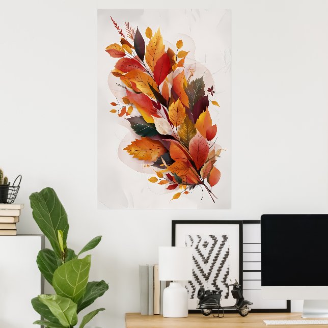  Autumn Leaves Watercolor Art Poster (Home Office)