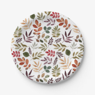 Autumn Leaves Watercolor Colorful Leaf Paper Plates