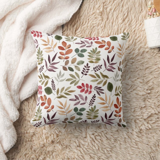 Autumn Leaves Watercolor Colorful Leaf  Throw Pillow (Blanket)