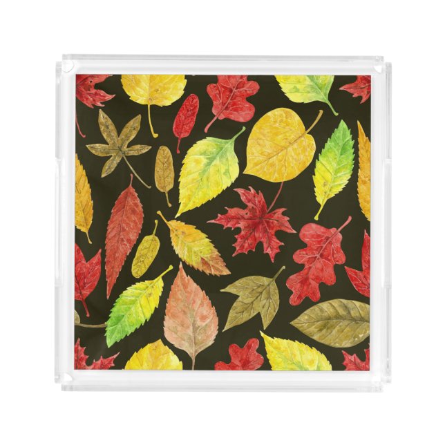 Autumn leaves watercolor dark acrylic tray (Front)