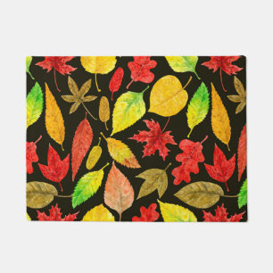 Autumn leaves watercolor dark doormat