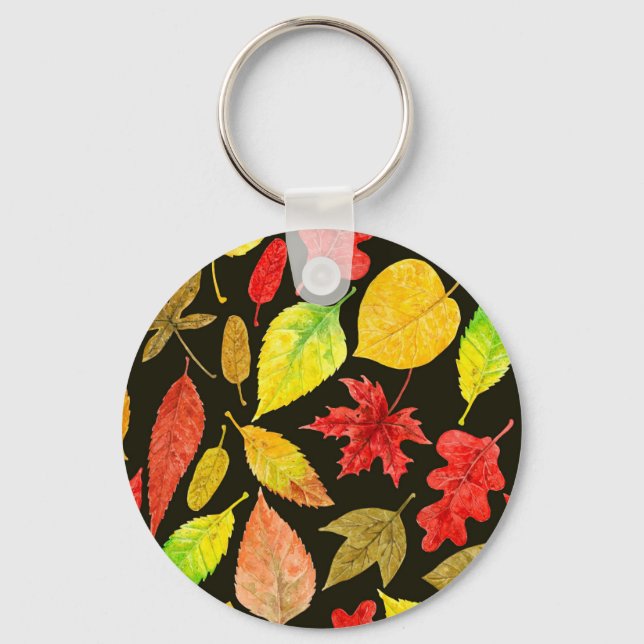 Autumn leaves watercolor dark keychain (Front)