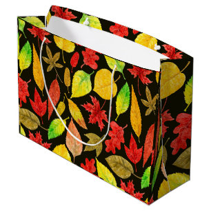 Autumn leaves watercolor dark large gift bag