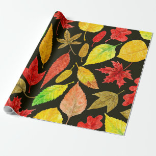 Autumn leaves watercolor dark wrapping paper