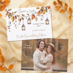 Autumn Leaves Watercolor Elegant 1 Photo Wedding S Save The Date