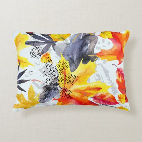 Autumn Leaves Watercolor Fall Pattern Accent Pillow