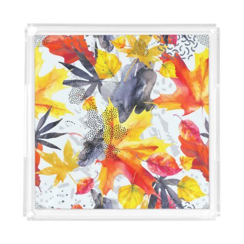 Autumn Leaves Watercolor Fall Pattern Acrylic Tray