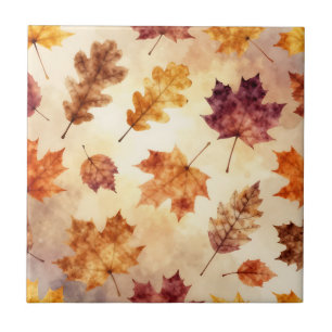 Autumn Leaves Watercolor Fall Pattern Ceramic Tile