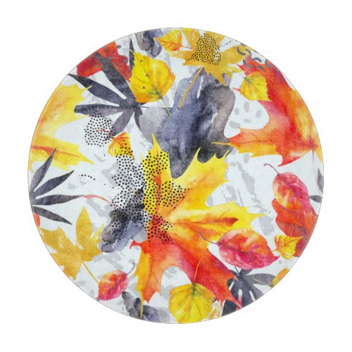 Autumn Leaves Watercolor Fall Pattern Cutting Board