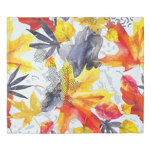 Autumn Leaves Watercolor Fall Pattern Duvet Cover